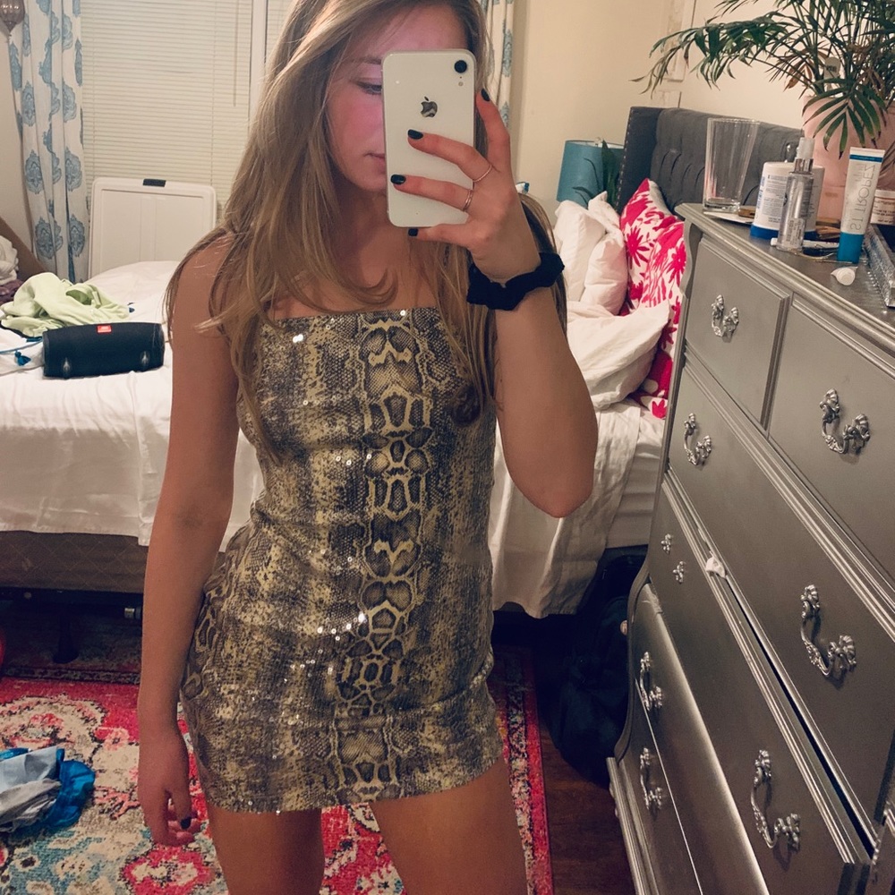 Sequin snakeskin mini dress